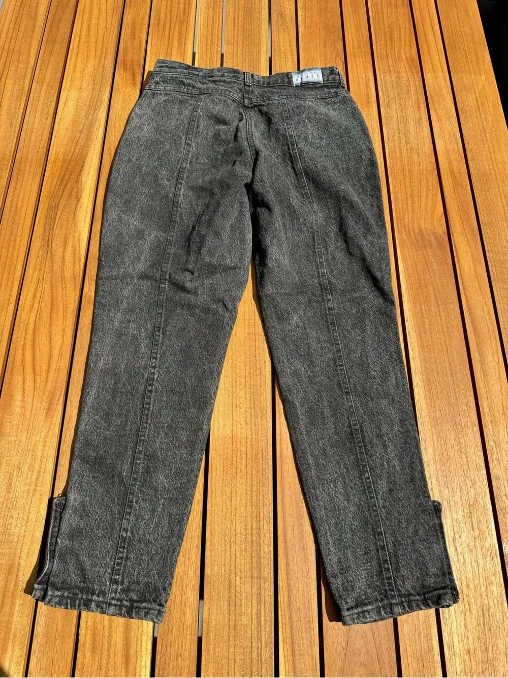 Vintage Women’s Black Washed Denim Pants - Casual Button-Cuff Tapered Fit